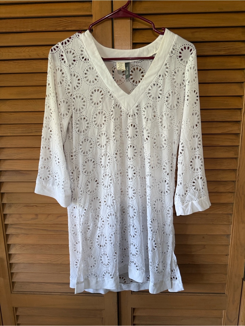 White Eyelet V-Neck Women's Top